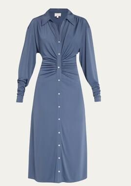Cinq à Sept Arden Ruched Midi Shirtdress Womens Blue Size Small